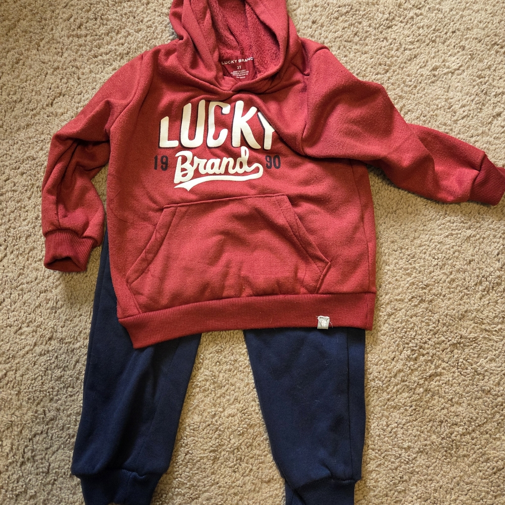 Lucky Brand Kids Red Hoodie and Navy Joggers